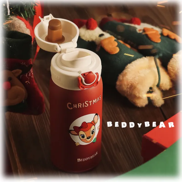 【BEDDY BEAR 杯具熊】聖誕幸運鹿彈跳保溫杯 彈蓋 316不鏽鋼保溫杯 直飲杯 380ml(保溫瓶)