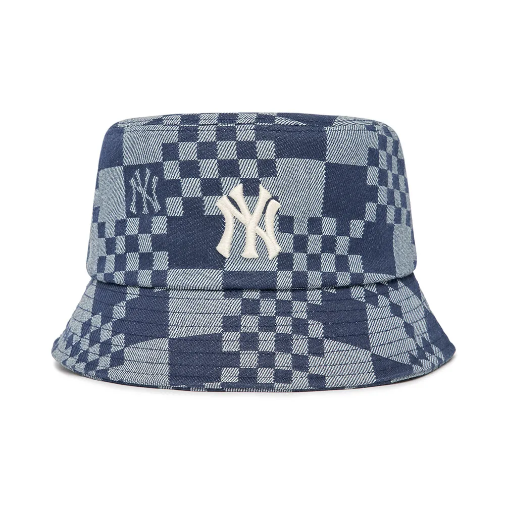 【MLB】牛仔丹寧漁夫帽 Checkerboard系列 波士頓紅襪隊(3AHTCC12N-43BKS)