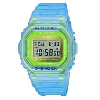【CASIO 卡西歐】G-SHOCK 經典5600系列螢光透視感休閒電子錶-藍x綠-DW-5600LS-2/42.8mm