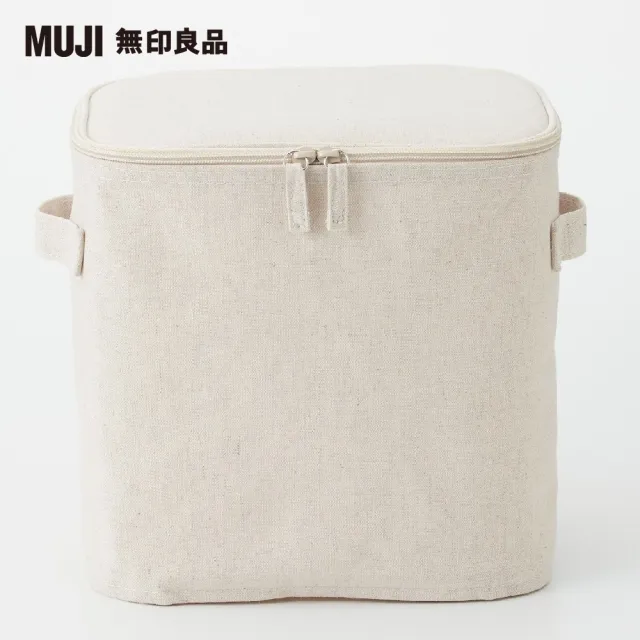 【MUJI 無印良品】聚酯纖維麻收納箱/長方形/中/半/附蓋(約寬18.5×深26×高26 cm)