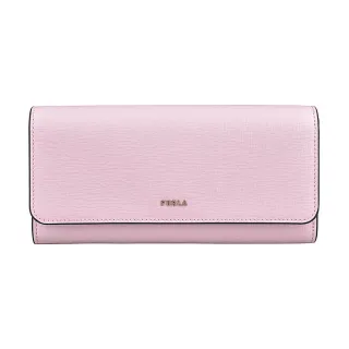 【FURLA 芙拉】FURLA Babylon金字LOGO防刮牛皮12卡壓扣式長夾(蛋白石粉x淺灰)