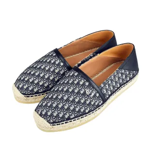 【Dior 迪奧】PARADISE 經典花紋標製LOGO草編麻底鞋(藍x米)