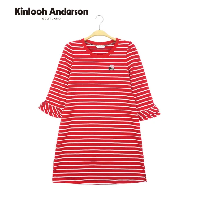 【Kinloch Anderson】金安德森女裝 圖領橫條紋五分荷葉袖長版上衣T恤(黑/紅)