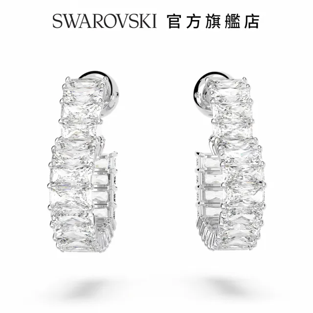 【SWAROVSKI 官方直營】Matrix 大圈耳環心形  細碼  白色  鍍白金色 交換禮物