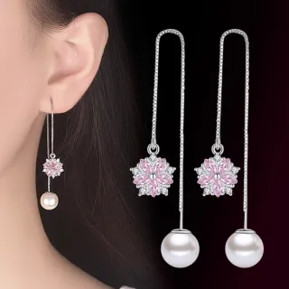 【Emi 艾迷】2入$399 浪漫飄放珍珠鋯石 耳線系列 飾品 耳環(輕奢 高級 經典款)