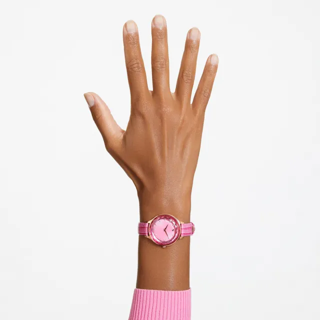 【SWAROVSKI 官方直營】Octea Nova 手錶瑞士製造  真皮錶帶  粉紅色  玫瑰金色潤飾 交換禮物