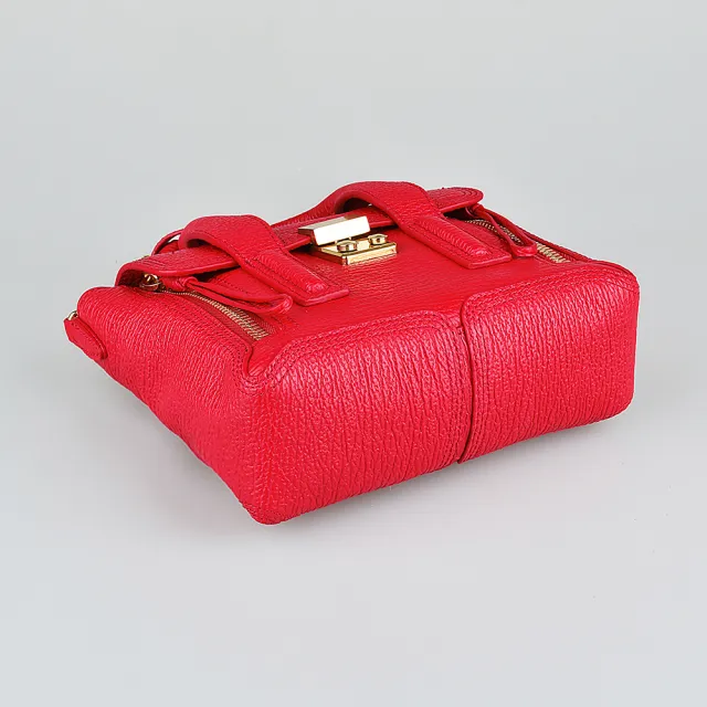 【3.1 Phillip Lim】3.1 Phillip Lim  Pashli 燙金LOGO金扣小牛皮手提斜背包(迷你/紅)