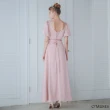 【OMUSES】V領蕾絲訂製款粉色長禮服19-2213(S-3L)