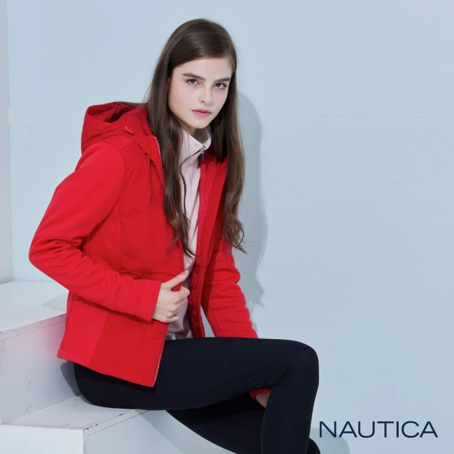 NAUTICA 女裝 船錨刺繡刷絨連帽修身外套(紅色)