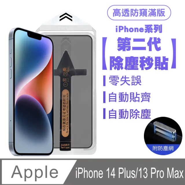 【SHOWHAN】iPhone14 Plus 二代除塵 高透防窺滿版防塵網保護貼秒貼款-黑邊