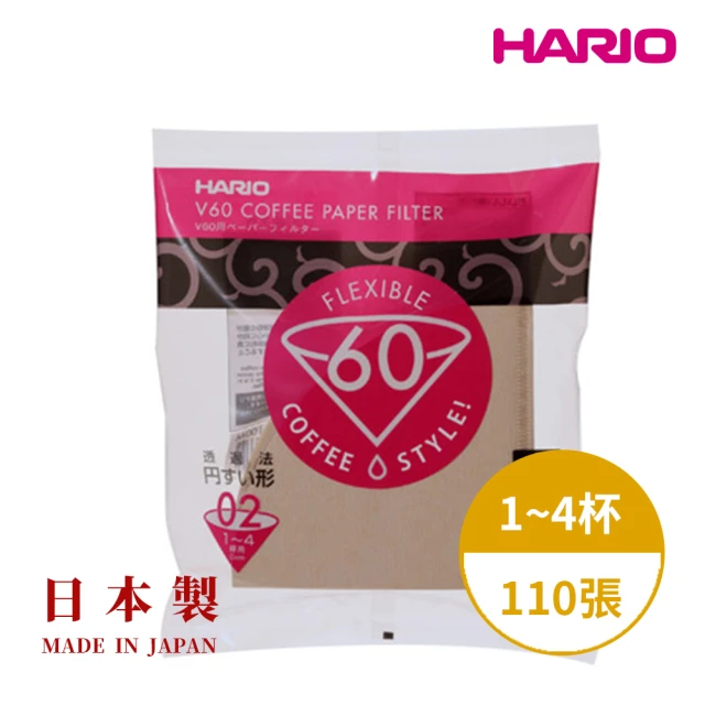 HARIO 日本製V60錐形原色無漂白02咖啡濾紙110張(適用V形濾杯 咖啡濾紙 V形濾紙 手沖咖啡)