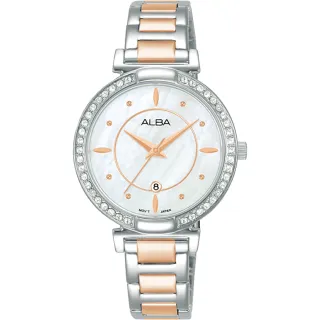 【ALBA】雅柏 珍珠貝晶鑽女錶-玫瑰金x銀/31mm 禮物 送禮 推薦(AH7BE9X1/VJ22-X389KS)