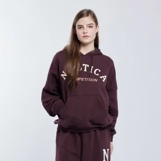 【NAUTICA】女裝 COMPETITION寬鬆版刷絨品牌LOGO連帽T恤(咖啡)