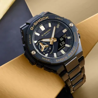 【CASIO 卡西歐】G-STEEL系列 黑金 藍芽連線 X 太陽能電力 多功能腕錶 新年禮物(GST-B500BD-1A9)
