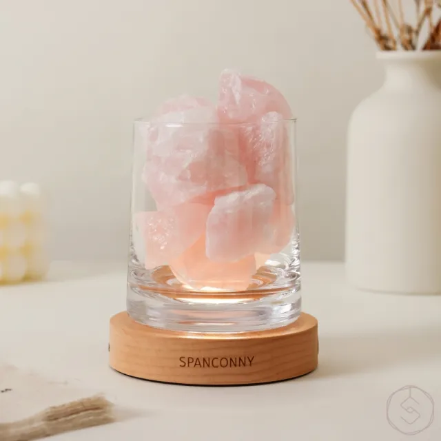 【SPANCONNY 飾品控】魅力人緣 l 粉水晶 / 櫸木燈座 l 水晶氣氛燈(桌燈/小夜燈/水晶燈)