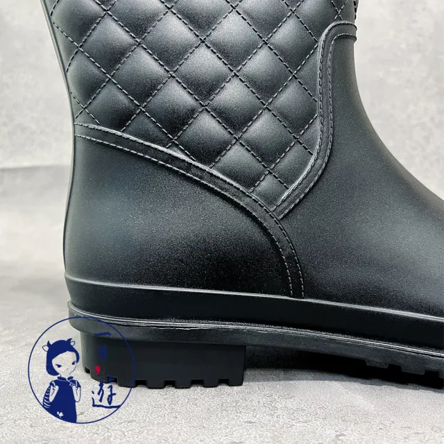【NicoFun 愛定做】一日遊 優雅菱格紋雨鞋 靴型雨鞋 防水短靴 橡膠雨鞋 雨具(旅行 輕便 37~41碼 大尺碼鞋)