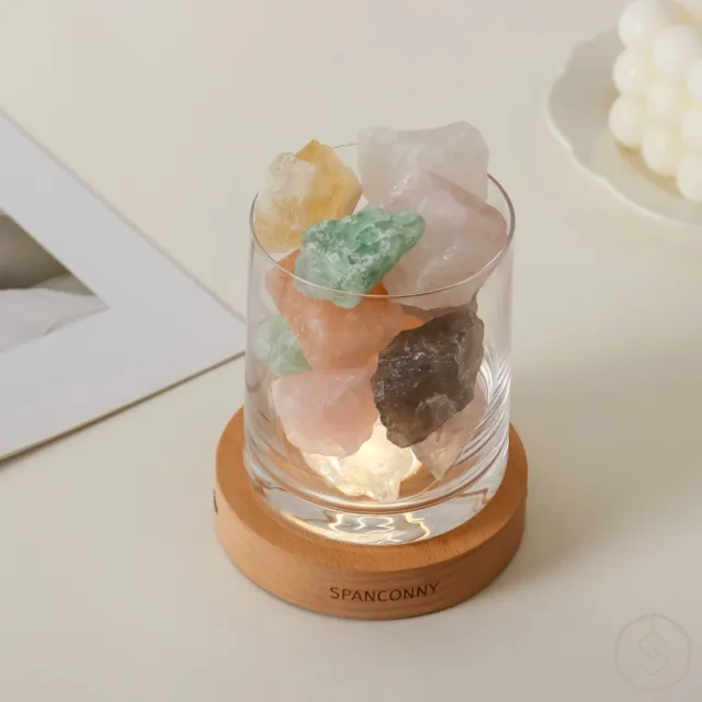 【SPANCONNY 飾品控】七心守護 l 七彩全效水晶/櫸木燈座 l 水晶氣氛燈(桌燈/小夜燈/水晶燈)