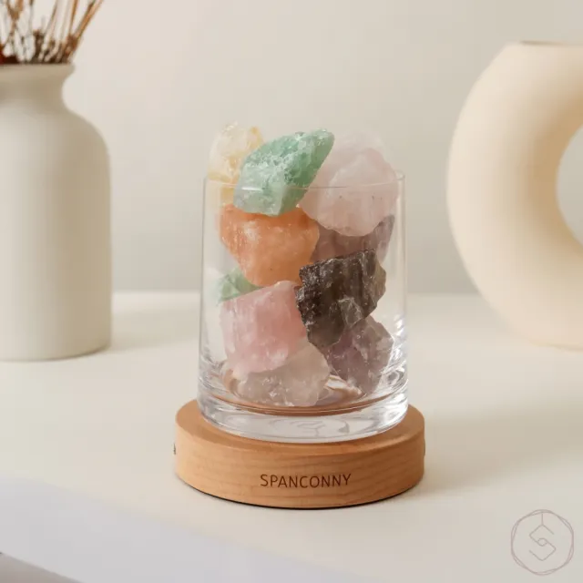 【SPANCONNY 飾品控】七心守護 l 七彩全效水晶/櫸木燈座 l 水晶氣氛燈(桌燈/小夜燈/水晶燈)