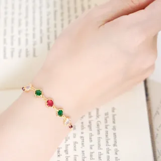 【Ficelle】石榴石 水晶 K金 星夜裡的人 · 紅綠手鍊(輕珠寶 天然石 磁場 開運 設計款 手工製作)