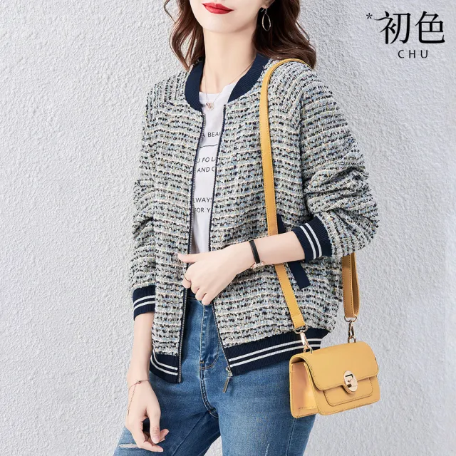 【初色】小香風短款寬鬆休閒棒球服外套-共2色-64239(M-2XL可選)