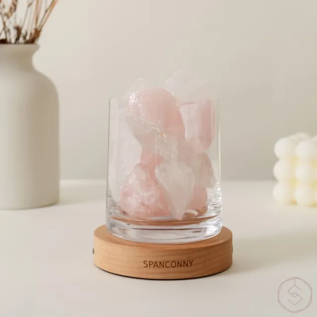 【SPANCONNY 飾品控】粉光雲霧 l 白水晶x粉水晶x櫸木燈座 l 水晶氣氛燈(桌燈/小夜燈/水晶燈)