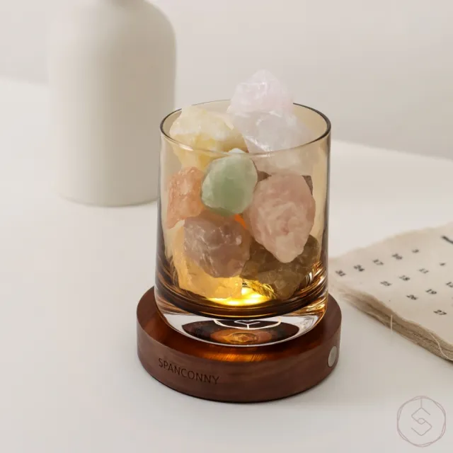 【SPANCONNY 飾品控】七心守護 l 七彩全效水晶/黑胡桃木燈座 l 水晶氣氛燈(桌燈/小夜燈/水晶燈)