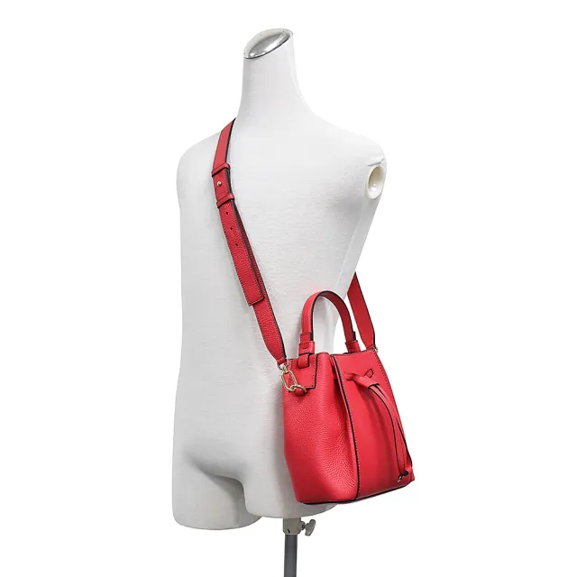 【FURLA 芙拉】FURLA MIASTELLA壓印LOGO內裡撞色設計小牛皮抽繩束口手提斜背水桶包(迷你/火焰紅x桃紅)