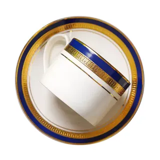【英國Aynsley】皇家鈷藍系列 骨瓷真金浮雕咖啡杯盤組 禮盒包裝(200ml) 喬遷禮 入厝禮 母親節