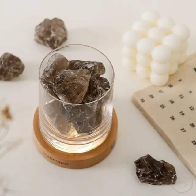 【SPANCONNY 飾品控】健康舒緩 l 茶水晶 / 櫸木燈座 l 水晶氣氛燈(桌燈/小夜燈/水晶燈)