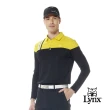 【Lynx Golf】首爾高桿風格！男款合身版吸濕排汗上下跳色造型右肩配布剪裁設計長袖POLO衫(二色)