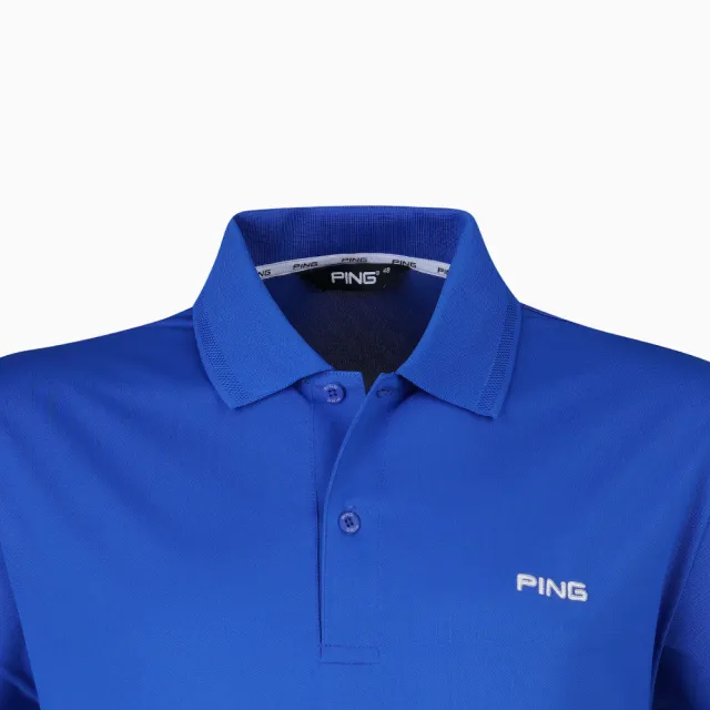 【PING】男款素面LOGO短袖POLO衫-藍(吸濕排汗/抗UV/GOLF/高爾夫球衫/PA21190-56)