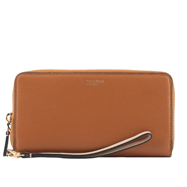 【MARC JACOBS 馬克賈伯】THE SLIM 84 山羊皮撞色附提把長夾(焦糖/奶茶色)