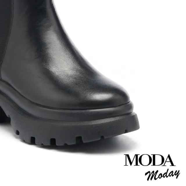 【MODA Moday】率性復古方釦帶牛皮切爾西厚底短靴(黑)