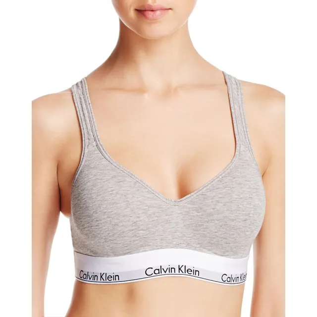 Calvin Klein 凱文克萊】Modern Cotton Padded Bralette 棉質寬鬆緊帶零感薄襯小V運動內衣/CK內衣(灰) -  momo購物網- 好評推薦-2024年3月