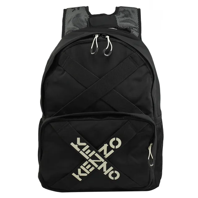 【KENZO】簡約英字LOGO厚尼龍三口袋旅用包後背包(黑)