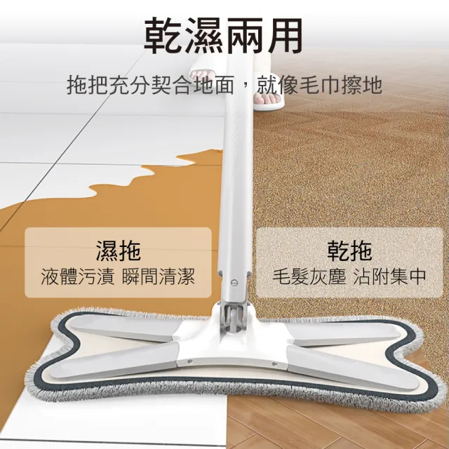 【新錸家居】2桿4布-X型免沾手☆加大平板拖把 360°旋轉仿手擰乾(送刮刀毛刷 蝴蝶旋轉拖把免手洗乾溼兩用)
