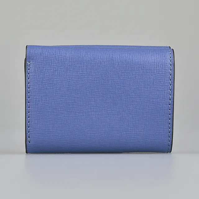 【FURLA 芙拉】FURLA Babylon金字LOGO防刮牛皮3卡壓扣式三折短夾(展示品/海藍x天空藍)