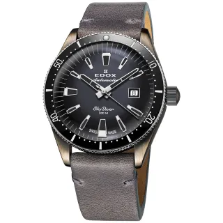 【EDOX 伊度】SkyDiver 傘兵悍將 限量機械錶 套錶-黑灰/42mm 送禮 禮物 推薦(E80126.3VIN.GDN)