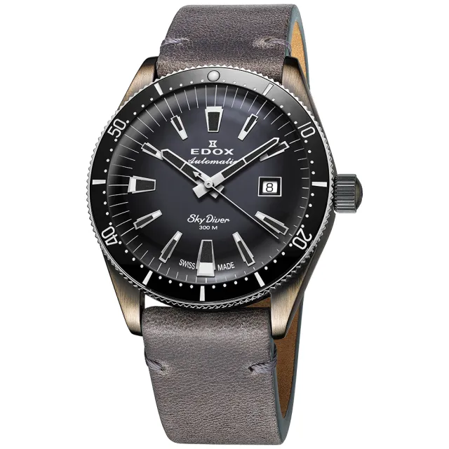 【EDOX 伊度】SkyDiver 傘兵悍將 限量機械錶 套錶-黑灰/42mm 99狂買節(E80126.3VIN.GDN)