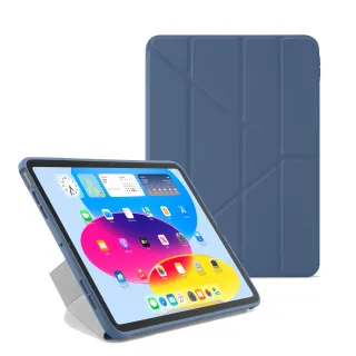 【Pipetto】2025 iPad 11吋 A16/10代 10.9吋 Origami 多角度多功能透明背蓋保護套-海軍藍(iPad 11/10代)