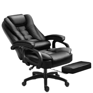 【E家工廠】電腦椅 老闆椅 辦公椅 遊戲椅 午休椅 皮椅(276-AJ辦公椅（黑色）+擱腳)