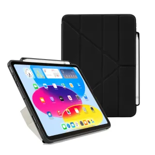 【Pipetto】2025 iPad 11吋 A16/10代10.9吋Origami Pencil 多功能內建筆槽透明背蓋保護套-黑色(iPad 11代)