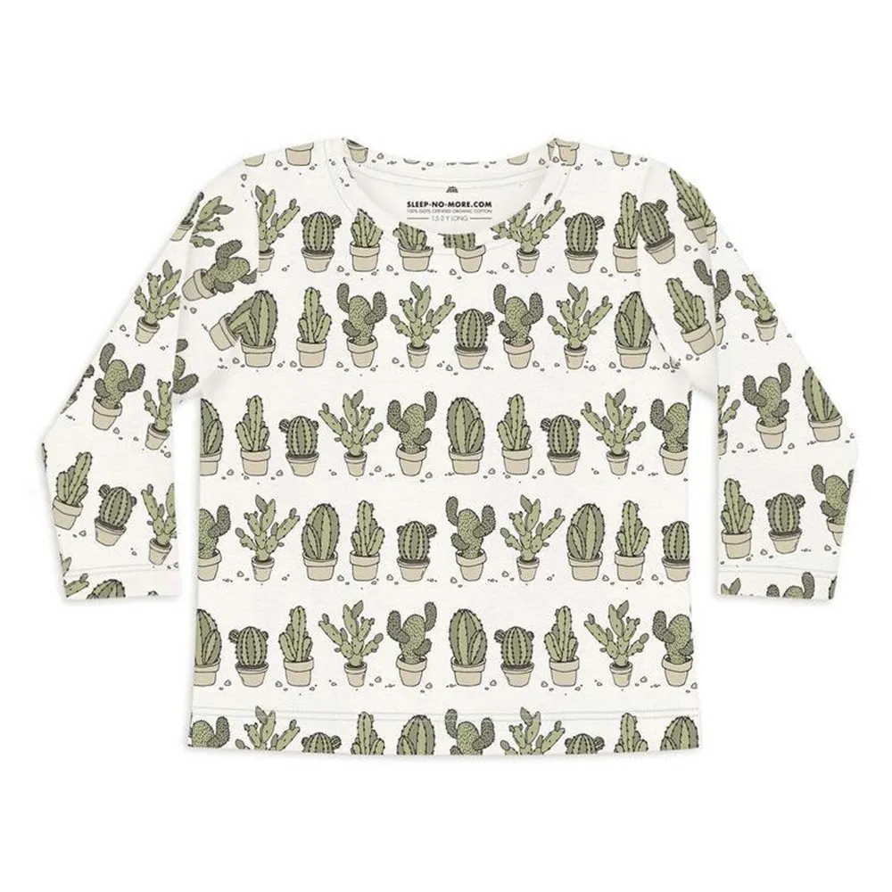 【Sleep No More】100% 有機棉兒童圓領持長袖上衣-仙人掌