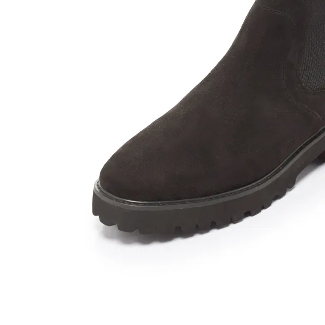 【FAIR LADY】小時光 拼接針織彈力鬆糕貼腿襪靴(黑反絨、7A2550)
