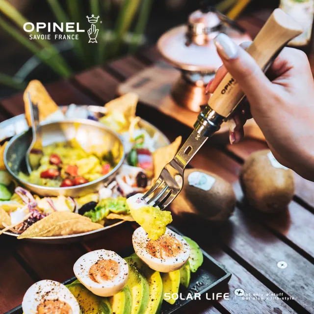 【OPINEL】Picnic+ 游牧湯叉組/含No.08不鏽鋼折刀/收納布 OPI_002500(刀叉湯匙組 野營刀露營刀)