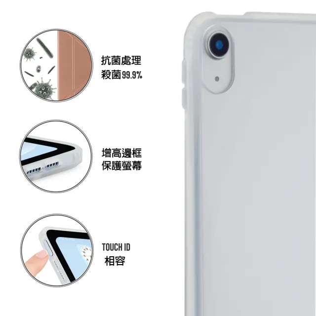 【Pipetto】2022 第10代 10.9 吋 Origami 多角度多功能透明背蓋保護套-玫瑰金(iPad 第10代)