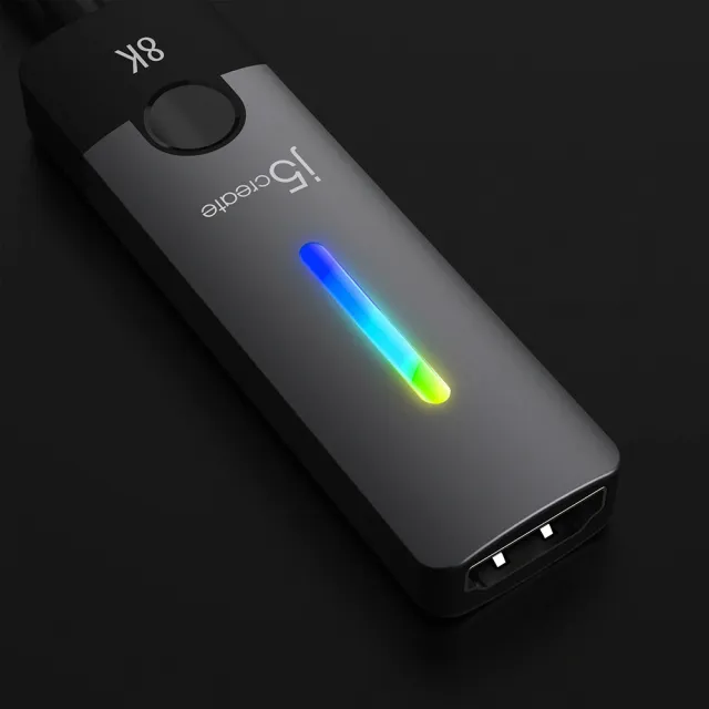 【j5create 凱捷】USB-C 8K@60Hz / 4K@144Hz HDR炫彩燈效 HDMI 2.1 高畫質影音轉接器–JCA157