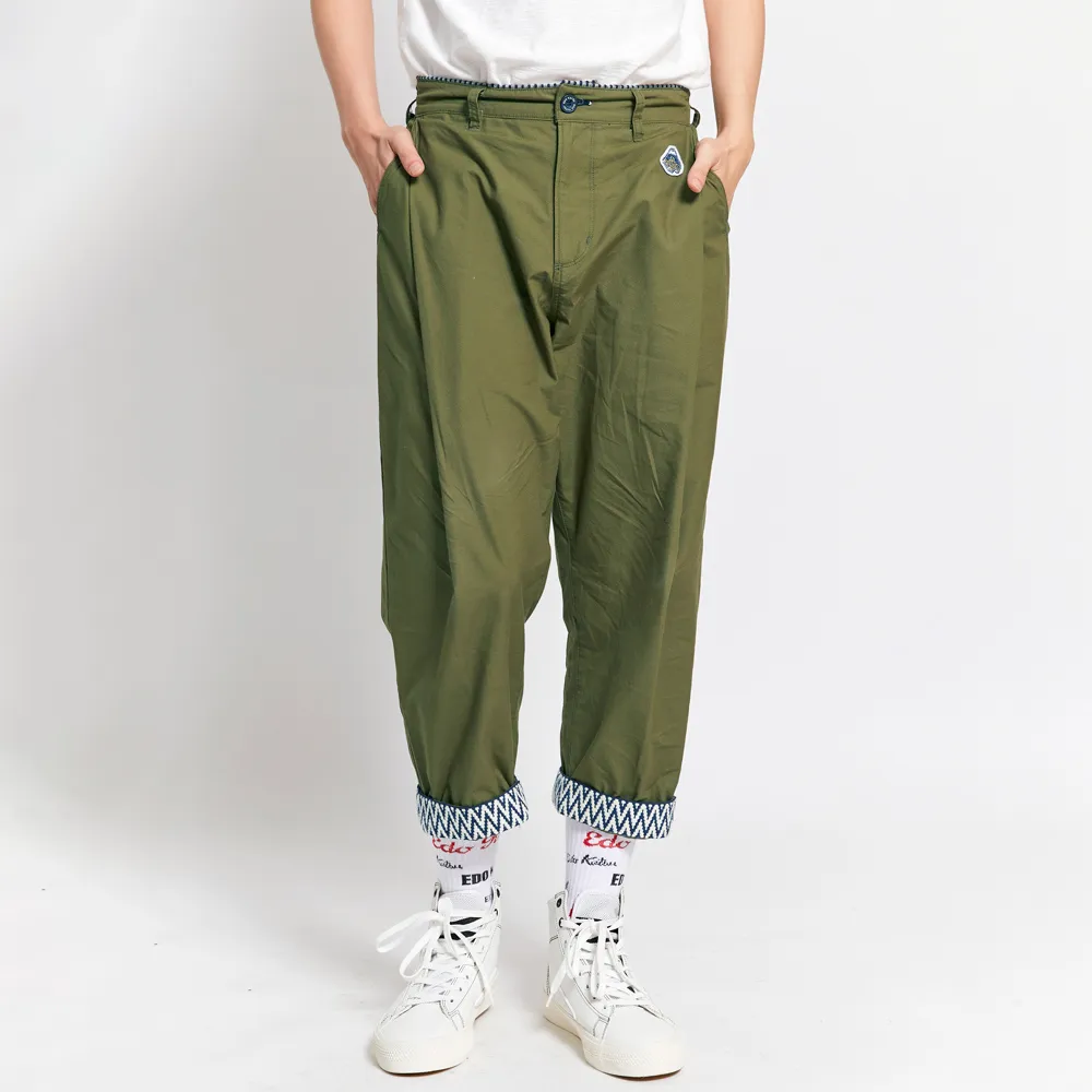 【EDWIN】江戶勝 男裝  大漁系列 打褶錐形休閒寬褲(灰綠色)