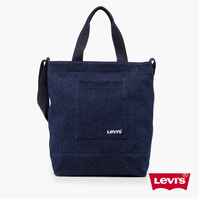 【LEVIS 官方旗艦】男女同款 手提、肩背兩用丹寧拉鍊托特包 / 精工刺繡Logo 熱賣單品 D7545-0013