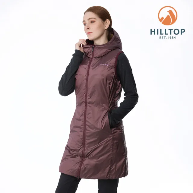 【Hilltop 山頂鳥】雙面穿羽絨長背心 女款 酒紅/磚紅｜PF25XFH3ECHH